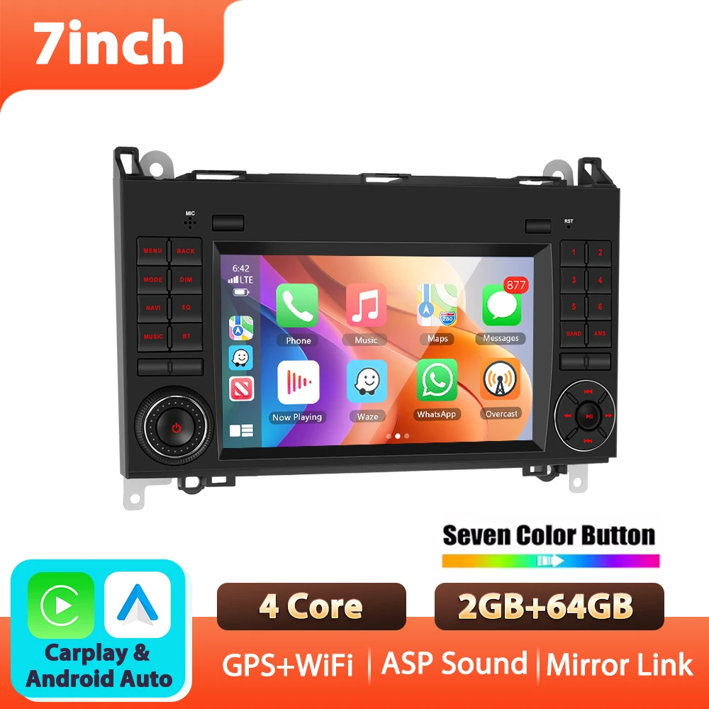 Podofo 2+64G 7'' autoradio voor Mercedes Benz B200 2008-2011 multimediaspeler Carplay Android Auto WIFI Bluetooth GPS auto-audio