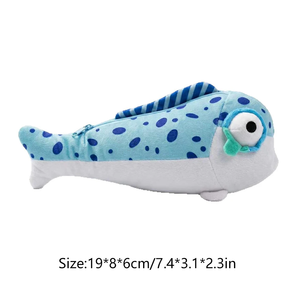 Blue chubby fish pencil case, student cute cartoon shaped pencil storage bag, desk stationery storage