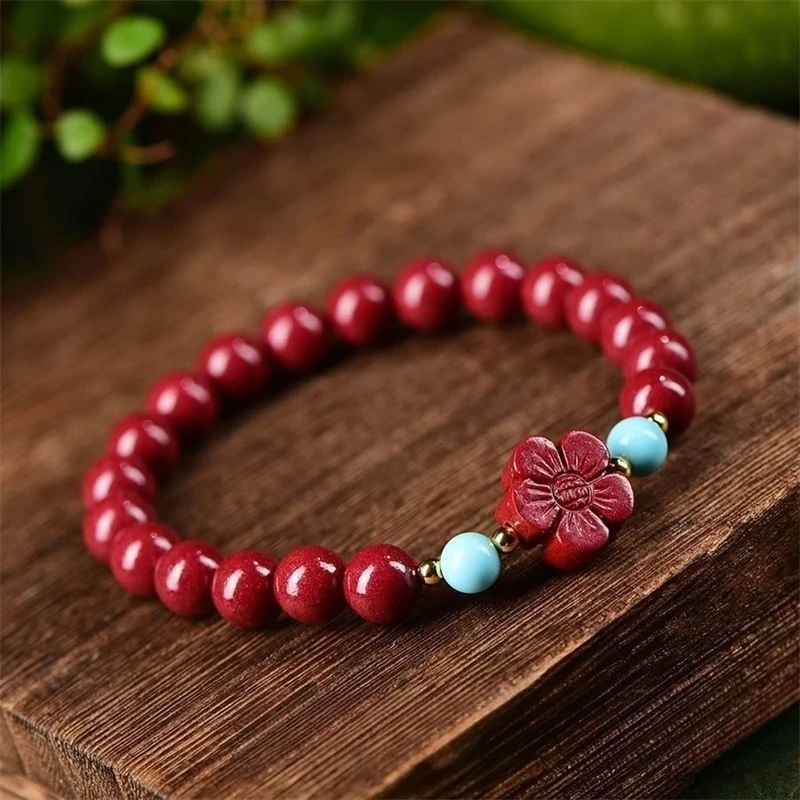 

High Content Cinnabar Men's Flower Modeling Couple Bracelet Raw Mineral Natural Cinnabar Bracelet Femme Red Cinnabar Jewelry