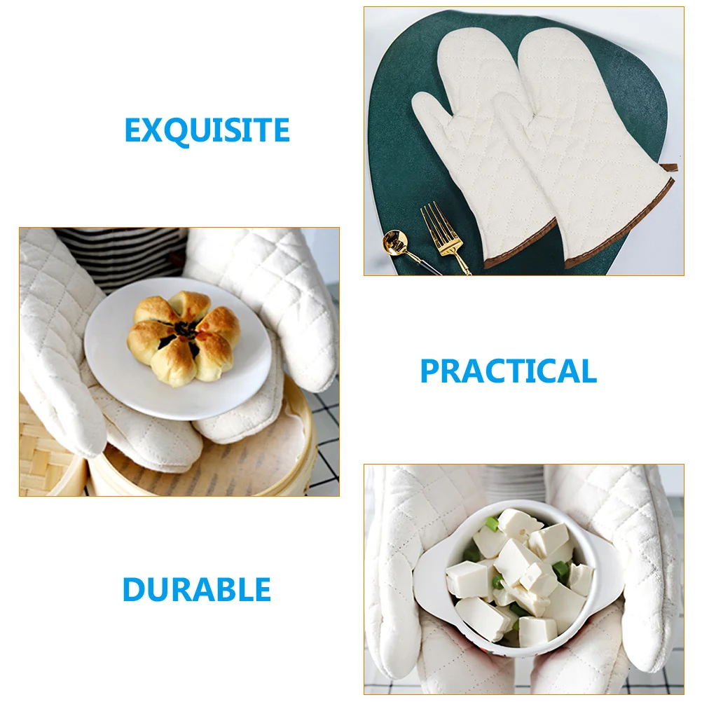 

1Pair Cotton Oven Mittens Heat Resistant Cooking Gloves Kitchen Gloves Baking Hot Mitts Protective Hanging Loop