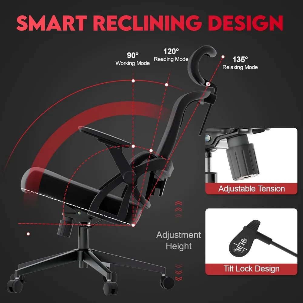 Heavy-Duty Ergonomic Office Chair: Comfortable Desk Chair with Headrest, Lumbar Support, and Mesh Back for Up to 400 lbs