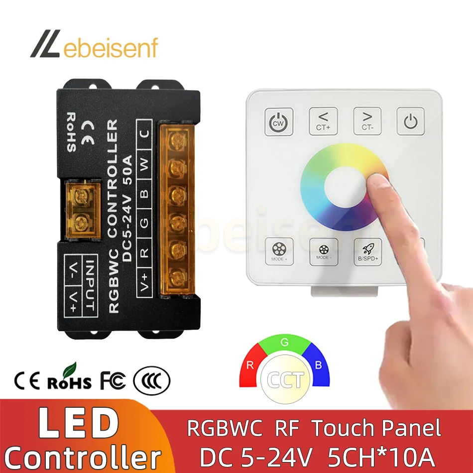 Kontroler RGBWC DC 5V 12V 24V 50A RF zdalny ściemniacz 86-typowy Panel do 5050 2835 LED COB 5CH moduł lampy paski światła