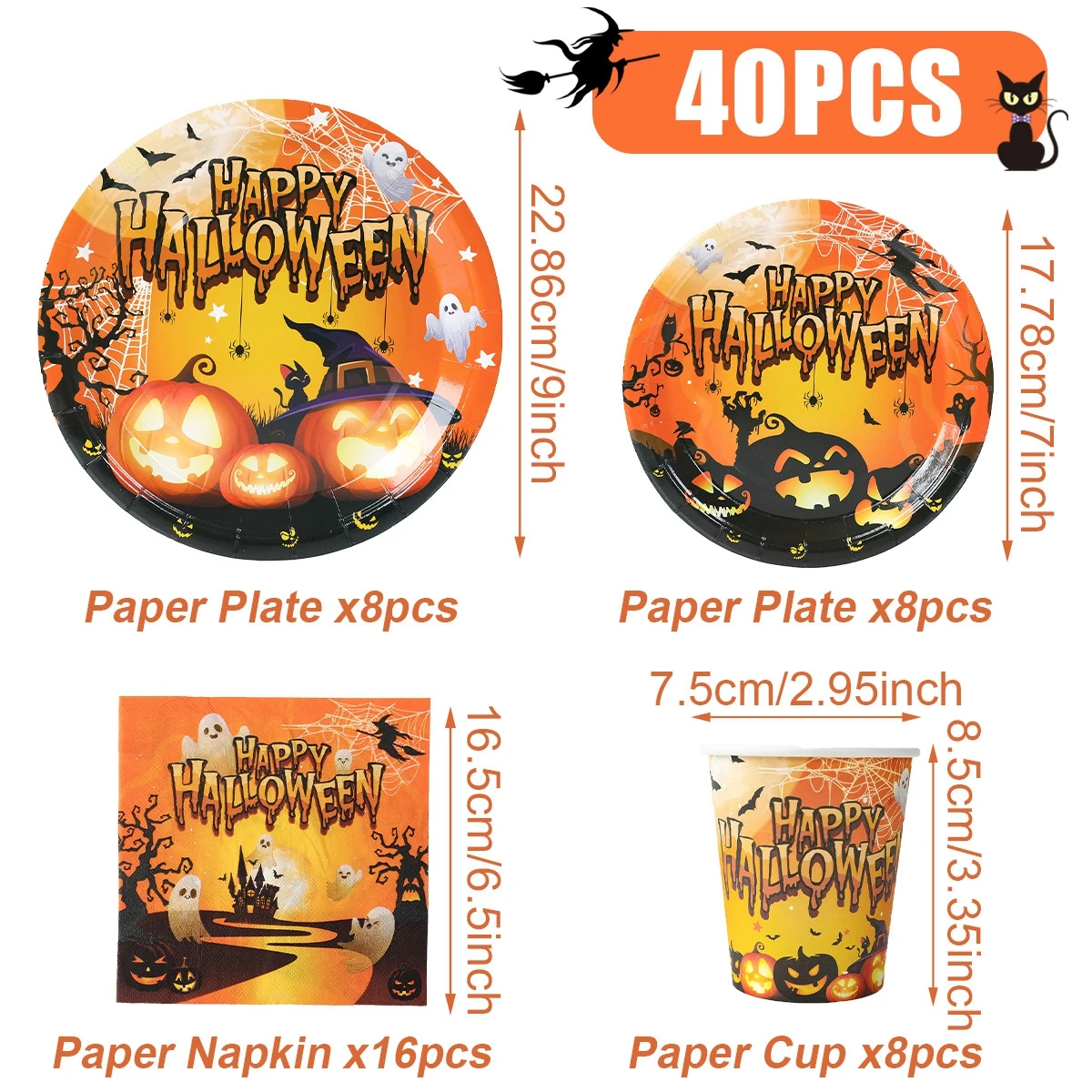 New Halloween Them Party Decorations Halloween Pumpkin Tableware Set Festival Paper Plate Napkin Towel Tissue Cup Supplies Setup