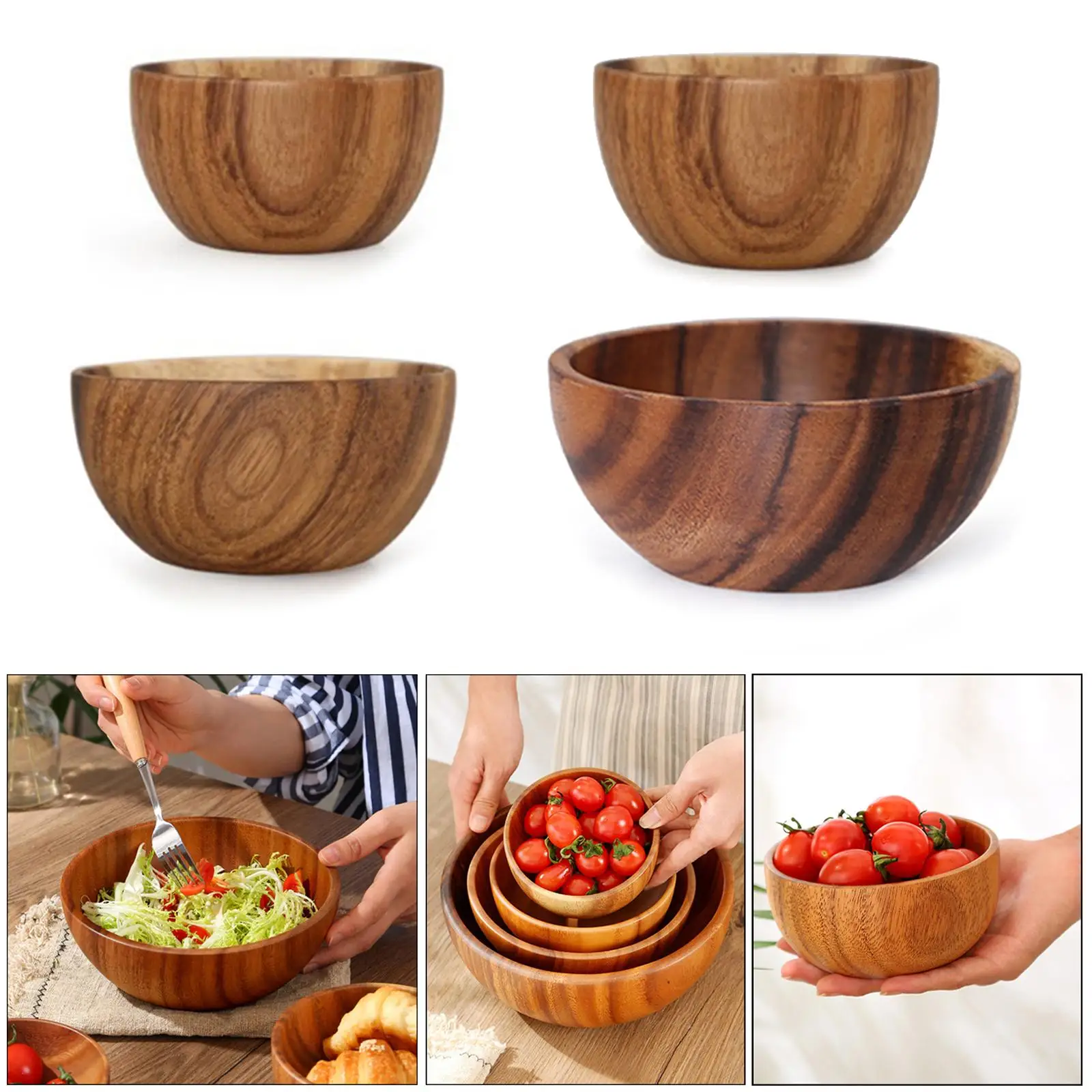 

Serving Bowl for Fruits or Salads, friendly Wooden Bowls, Kitchen Rice Soup Noodle Bowls Utensils Food Container