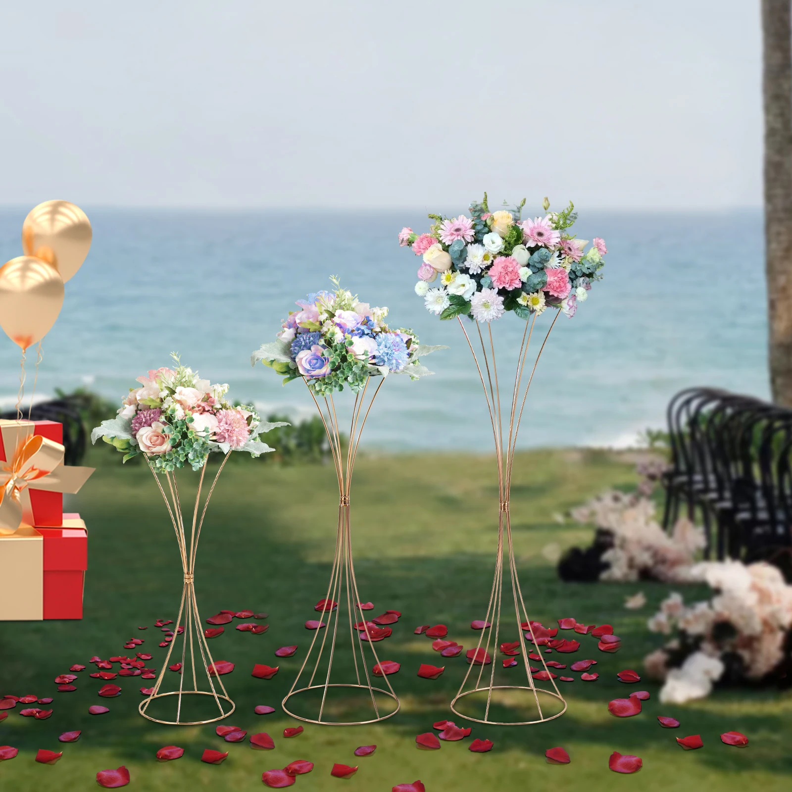 

Nordic Style Wedding Table Centerpiece Decoration, Roadside Flower Stand for Wedding Decoration, Gold Three Piece Set