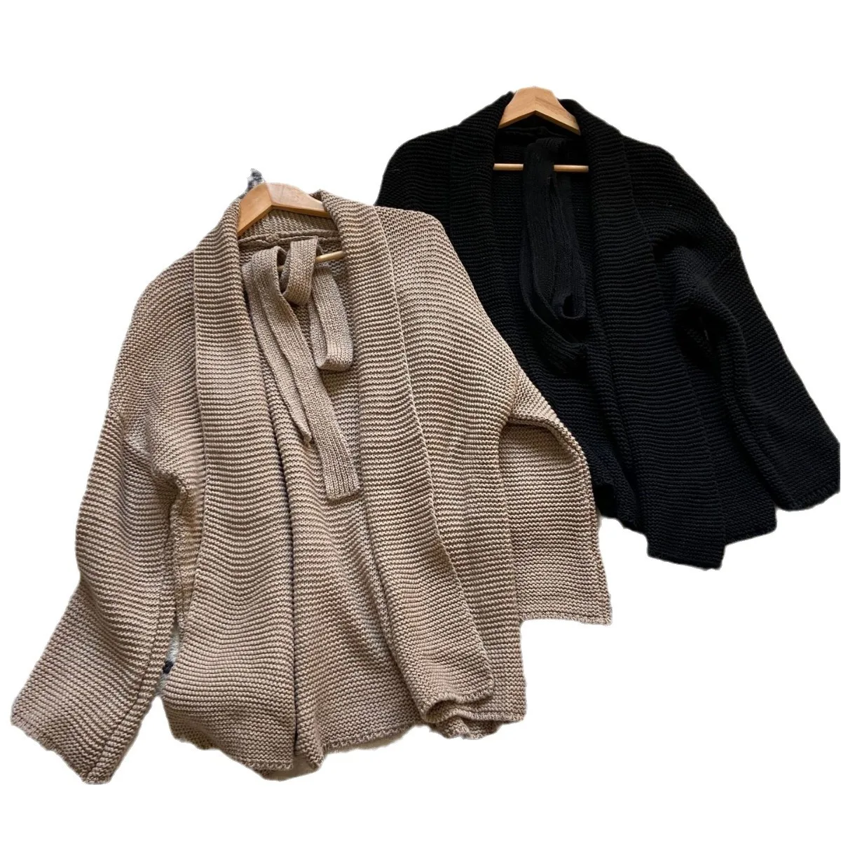Cardigan de malha de comprimento médio para mulheres, estilo francês elegante, casaco longo de suéter, outono e inverno