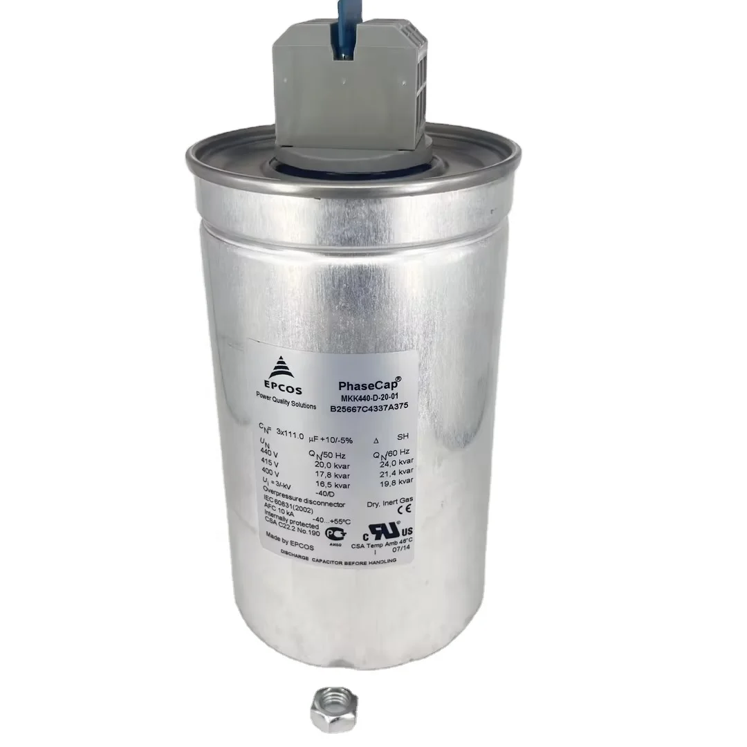 

В наличии компенсационный конденсатор MKK440-D-20-01 B25667C4337A375 B25667A237A335 3X77UF 440V20Kvar силовой электронный пленочный конденсатор