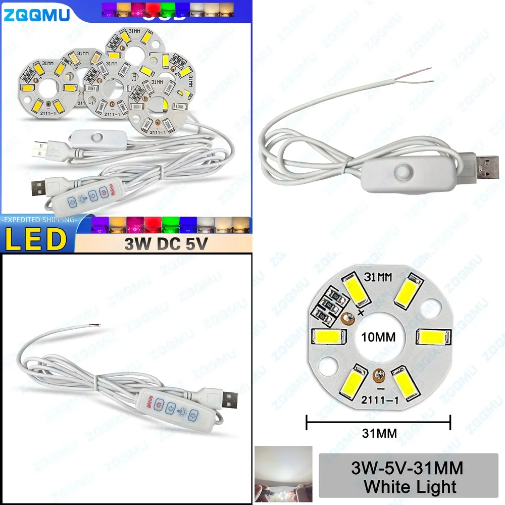 DC5V Dimmable 3W SMD5730 LED Chip USB Powered Warm White Yellow Red Light Lamp Board with On Off Switch for Home Office Decor