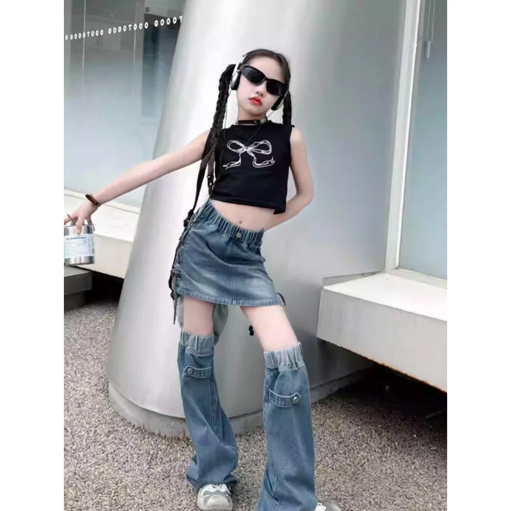 Girls Pants Korea Style 2024 Summer New Two Sections Jeans Design Vintage Spicy Girl Casual Fashion Summer Children Trousers