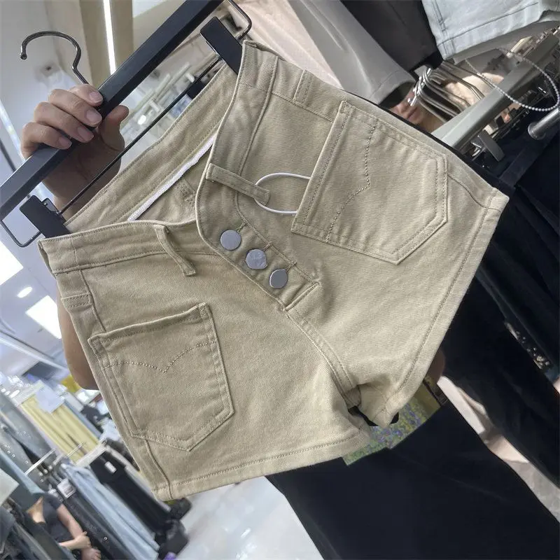 American Retro High Waist Multi Pocket Design Denim Super Shorts Three Button Slimming Versatile Casual Hot Pants