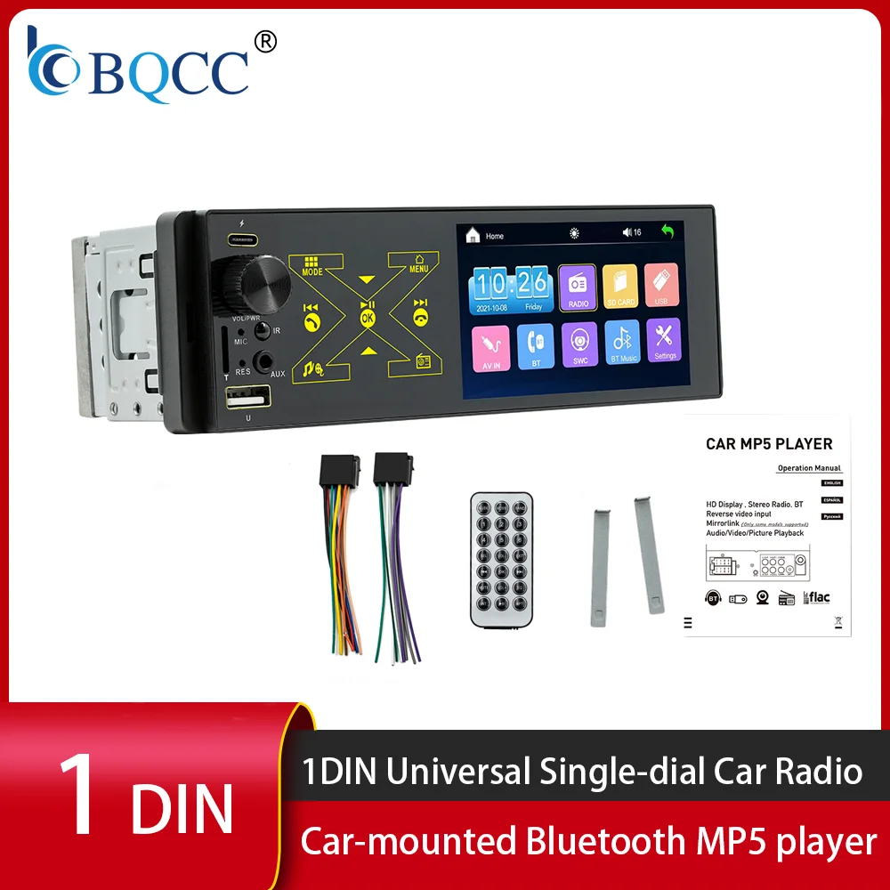 BQCC D5401 4.1 Inch 1‑DIN Universal Car MP5 Player Touch Screen Bluetooth FM Radio USB SD AV‑IN Car Stereo Video Player