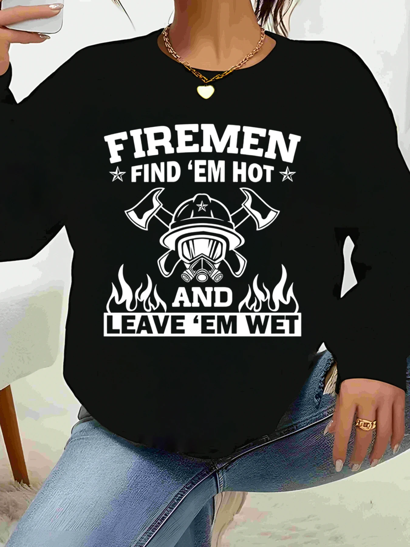 رجال الإطفاء يجدونهم الساخن ويتركهم الرطب الرسم طباعة طويلة الأكمام البلوز هالوين زي ملابس الحفلات المرأة عارضة أعلى