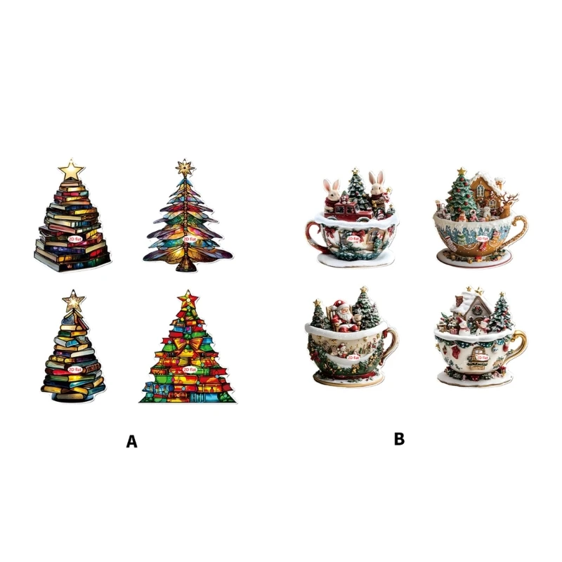 4PCS Clear Shatterproof Christmas Ornaments Acrylic Flat Pendant Decoration for Indoor Outdoor Holiday Use