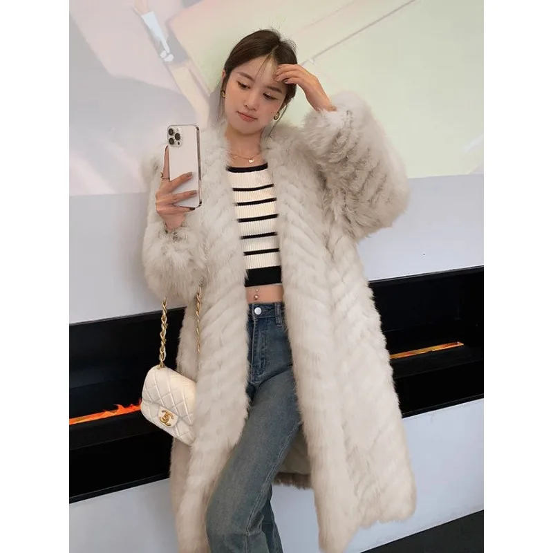 Luxury Vintage Women Navy Collar Fox Fur Coat Winter Fluffy Thicken Young Loose Skinny Warm Comfortable Faux Fur Coat Women