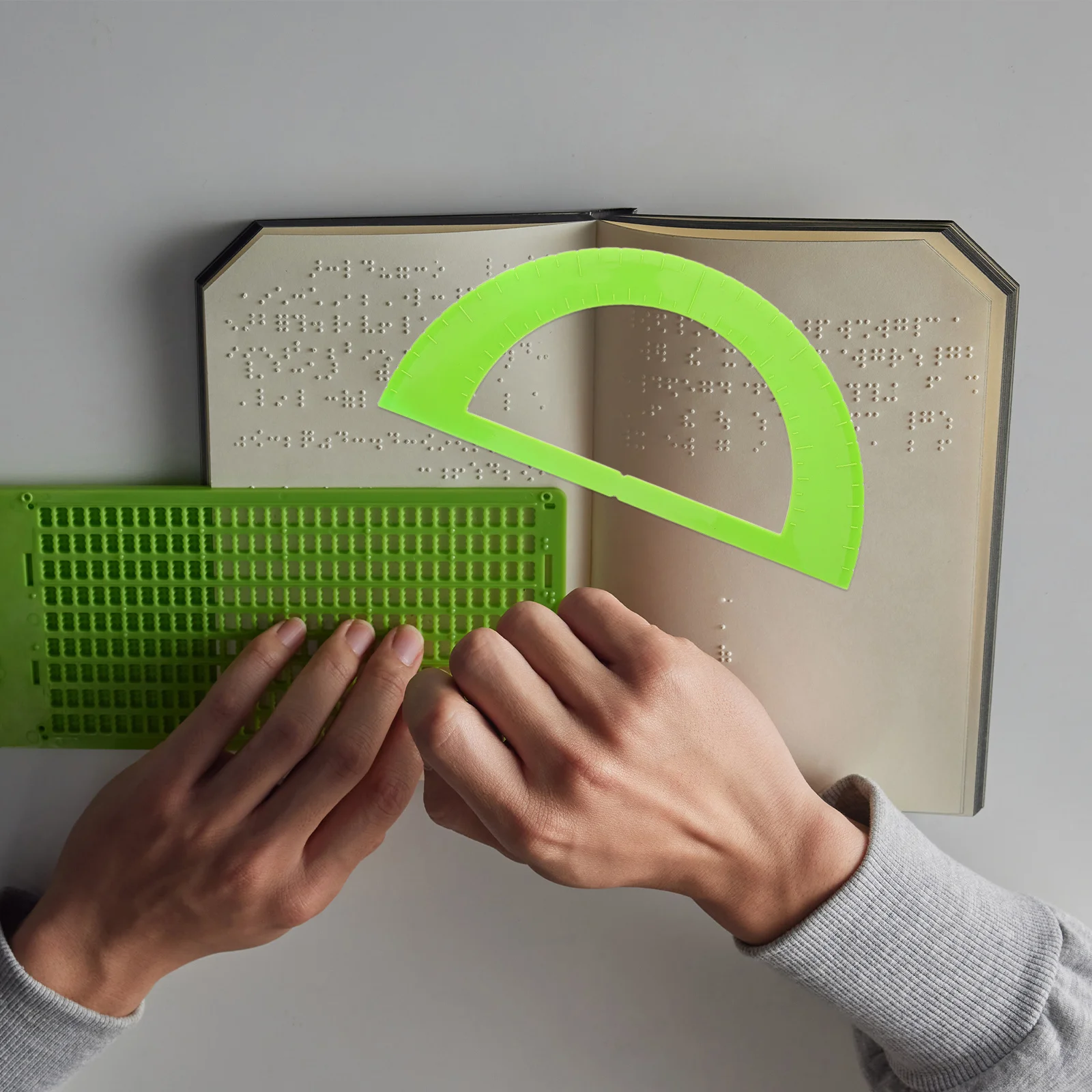 

Blind Protractor Light Green Braille School Ruler Math Geometry Measuring Tool Educational Supplies for Blind Students Visual