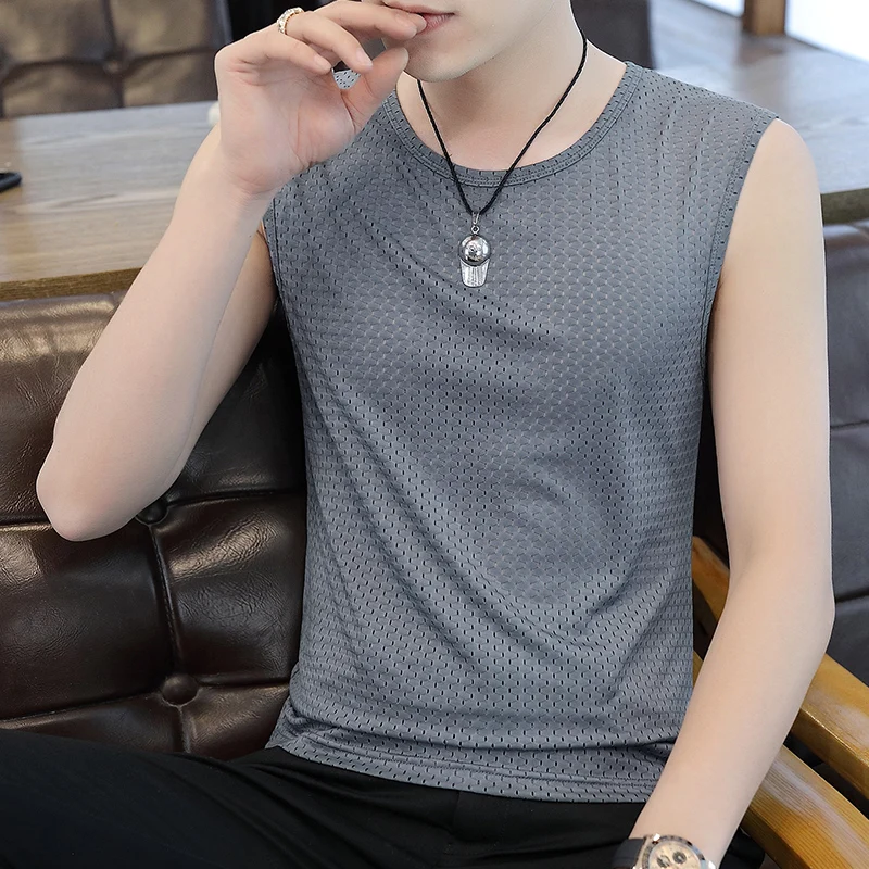 

Мужская летняя новая модная дышащая быстросохнущая спортивная футболка из ледяного шелка с круглым вырезом для молодежи