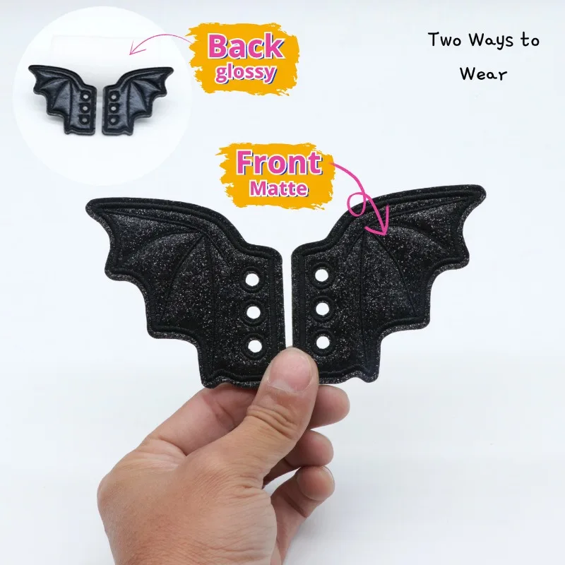 1 คู่ Bling ค้างคาวปีกรองเท้าเย็บปักถักร้อย DIY Charm ตกแต่งสําหรับรองเท้าผ้าใบเสื้อผ้า Shoelaces Punk ฮาโลวีนของขวัญอุปกรณ์เสริม