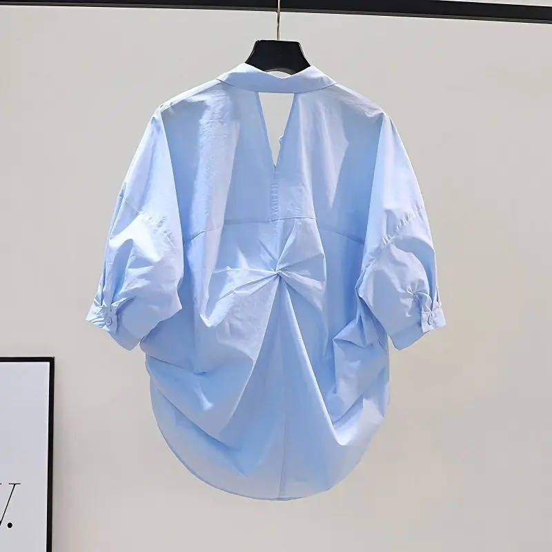 

Fashion Women's Shirt with Design Sense Twist Knot Hollow Out Back Shirt Women's Casual Loose Top