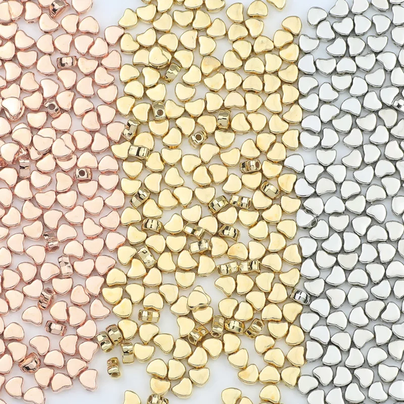 100~400pcs/Lot 6mm Love Heart Shape CCB Bead Gold Plated Loose Beads Spacer For Jewelry Making Accessories DIY Necklace Bracelet