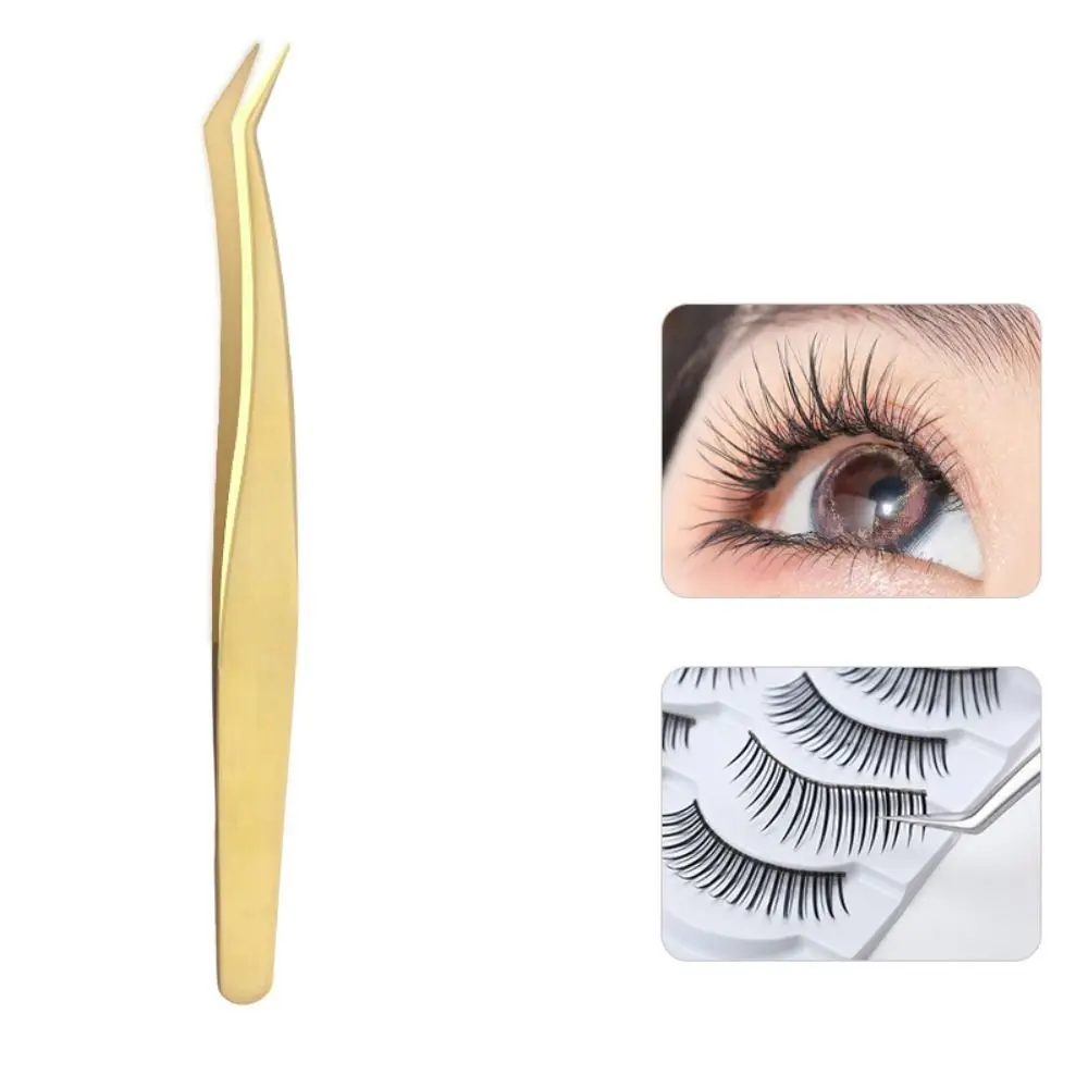 Durable Stainless Steel Lash Extension Tweezers Anti-Slip Gold Curved Tip Tweezers Straight Tweezers Makeup Accessories