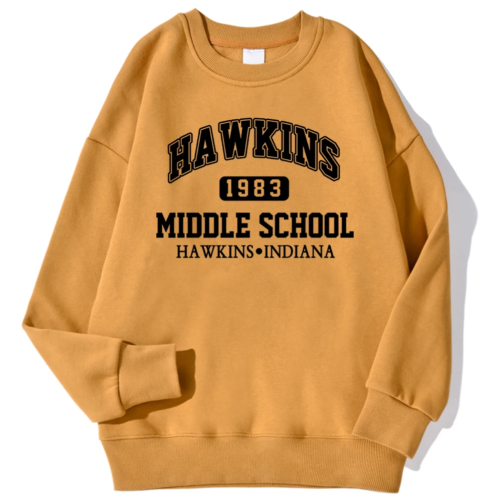 هوكينز 1983 المدرسة المتوسطة الطباعة الرجال بلوزات موضة عادية هودي فضفاض Crewneck البلوز الخريف الصوف الشارع الشهير