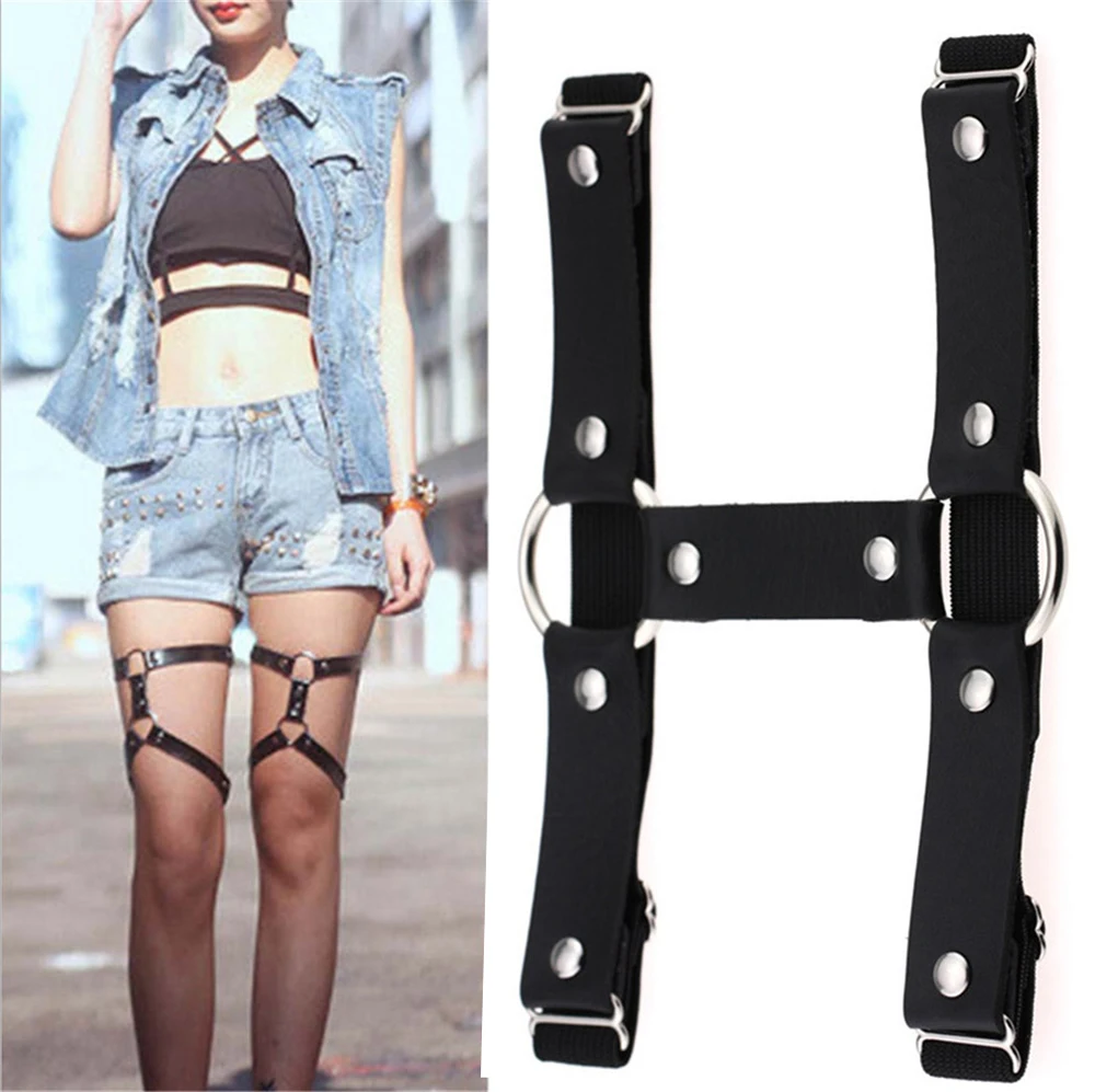 Harajuku الشرير الأبيض الأحمر الجلود الساق الرباط الفخذ سلسلة شخصية المتمردين تأثيري أنيمي مثير المرأة مجوهرات للجسم عرض خاص