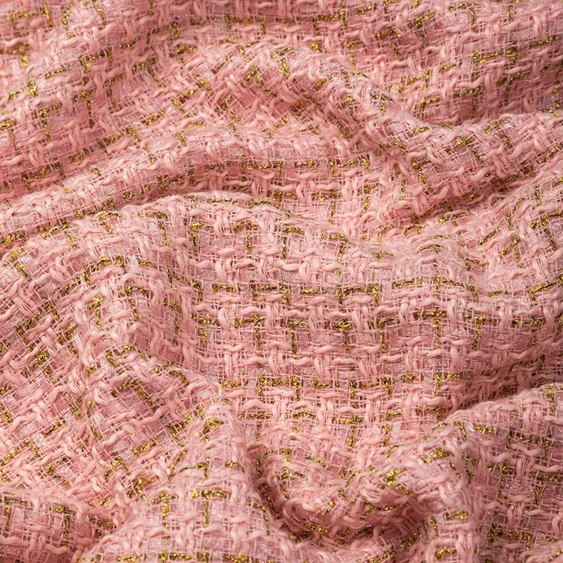 Coarsely Woven Small Fragrance Style Fabric Gold Wire Grid Modern Tweed Stretch Fashion Women's Clothing Craft Fabric
