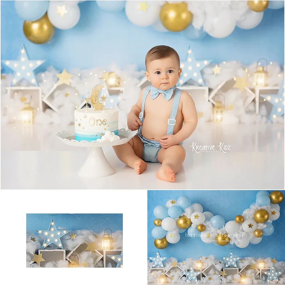 

Place in the Clouds Backdrops Kids Baby Birthday Cake Smash Props Child Adult Photocall Decors Balloons Theme Background