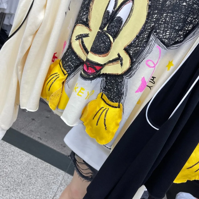 2025 Autumn New Heavy Beaded Cartoon Crew Neck Sweatshirt For Women's Loose Casual Pullover Top Long Sleeves Kawaii Y2k Sudadera