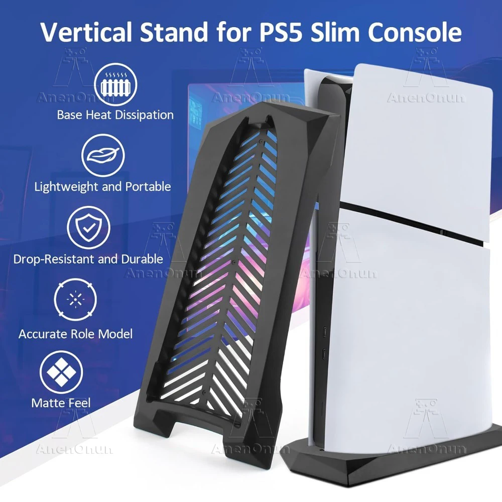 حامل عمودي لوحدة التحكم PS5 Slim الإصدار الرقمي قاعدة تهوية سفلية معززة للتبريد وحامل ثابت سهل التجميع - أسود