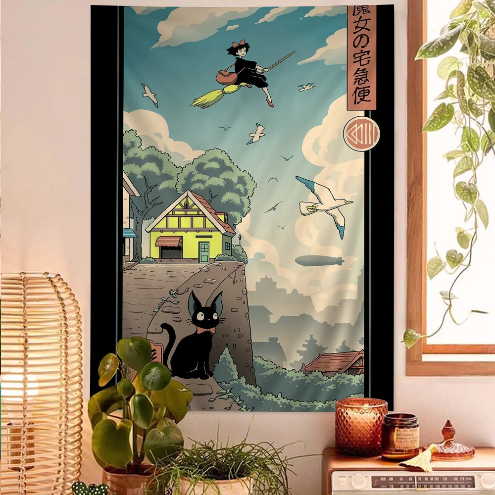 Pósteres de colección Studio Ghibli Ukiyo-e, Castillo en el cielo, tapiz japonés de Spirited Away, hojas colgantes de pared para dormitorio de Tarot