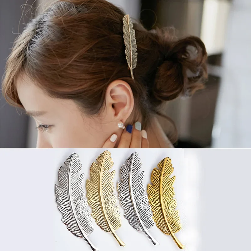 Hair Clips Fashion Chic Metal Leaf Shape Feather Hair Clips Claws Barrettes Feather Hairpin Hair Styling Tools Hairs Accessories