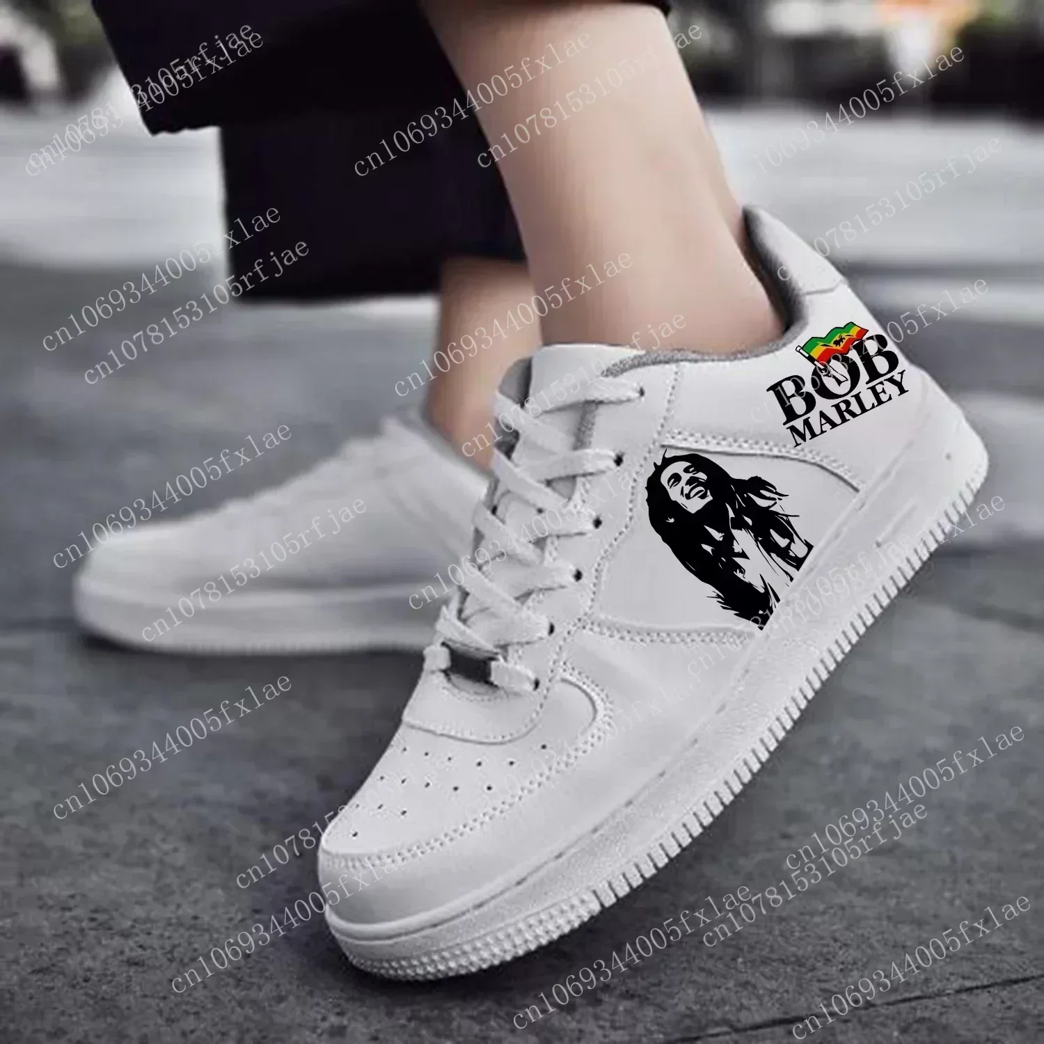 Zapatillas de baloncesto Bob Marley AF para hombre y mujer, zapatos deportivos planos de alta calidad para correr, zapatillas de fuerza, malla con cordones, zapatos blancos hechos a medida