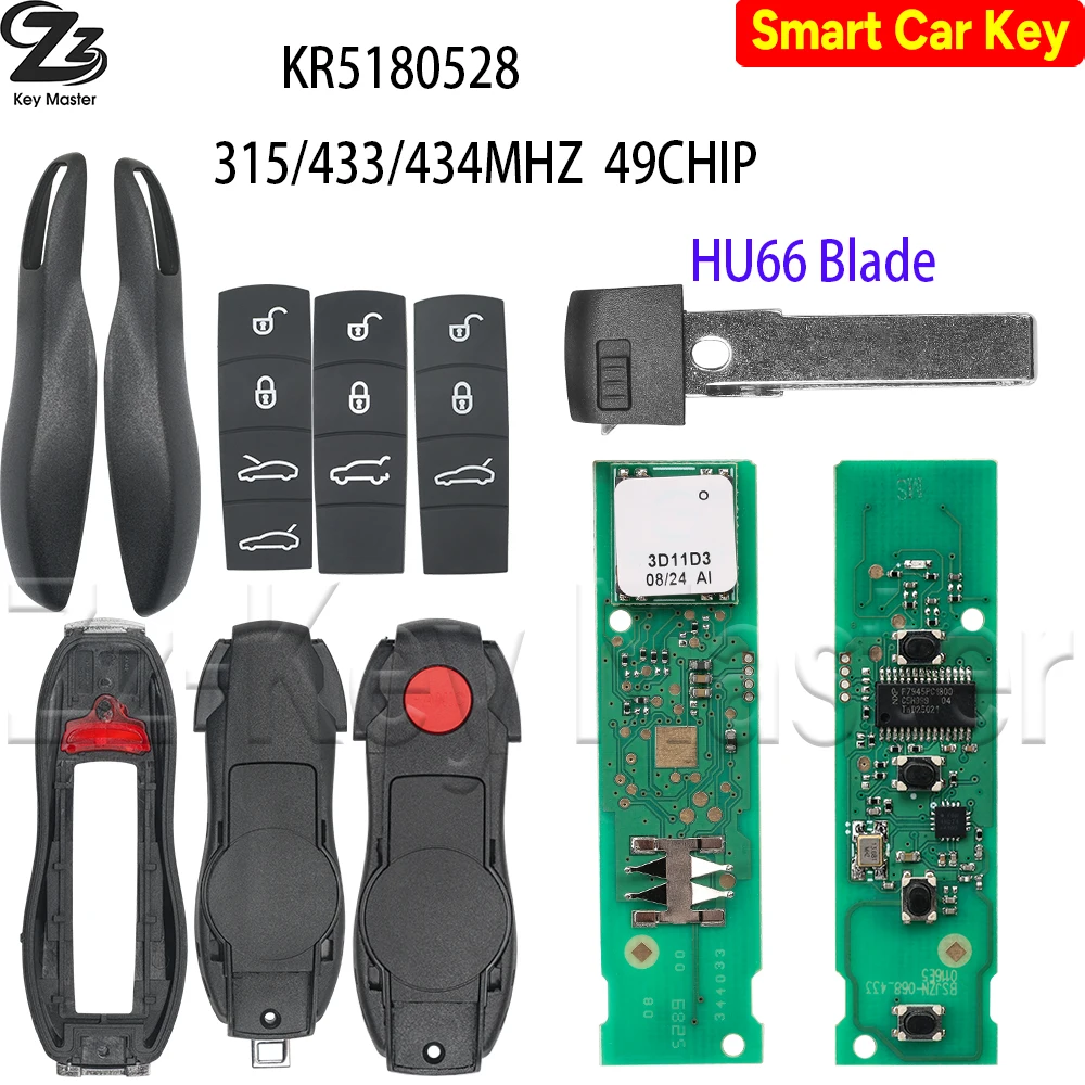 Zz KR5180528 315/433/434MHZ PCF7945P 49CHIP Keyless Go Car Remote Key DIY Parts For Porsche Macan Panamera Cayenne 911 2012-2018