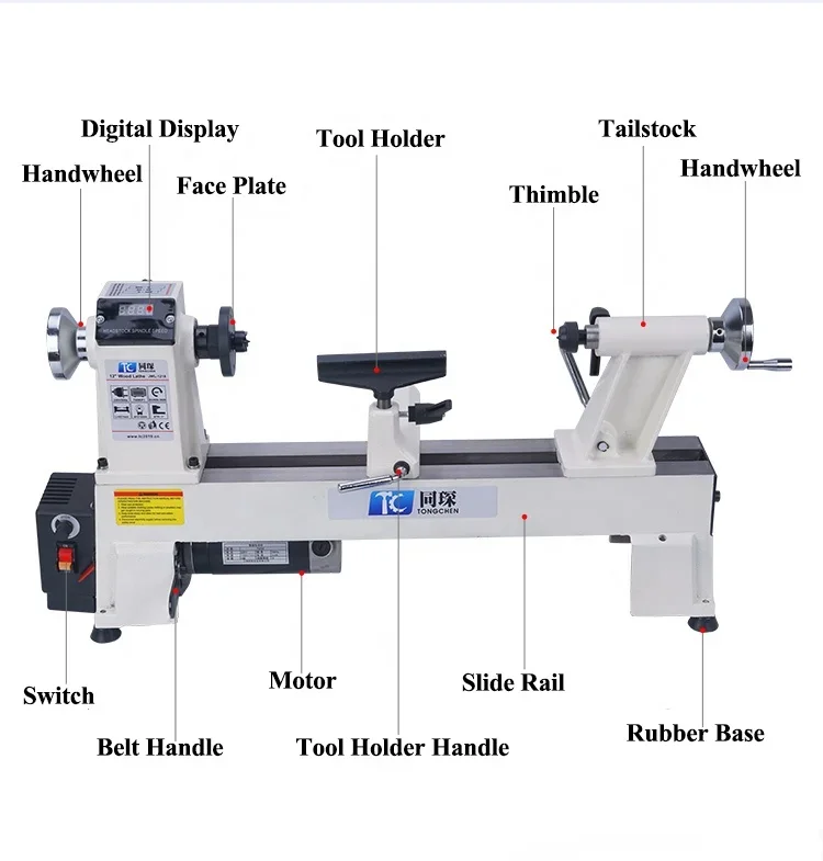 for MC1218VD woodworking lathe with 6-inch chuck and 6-piece turning tool wood lathe machine