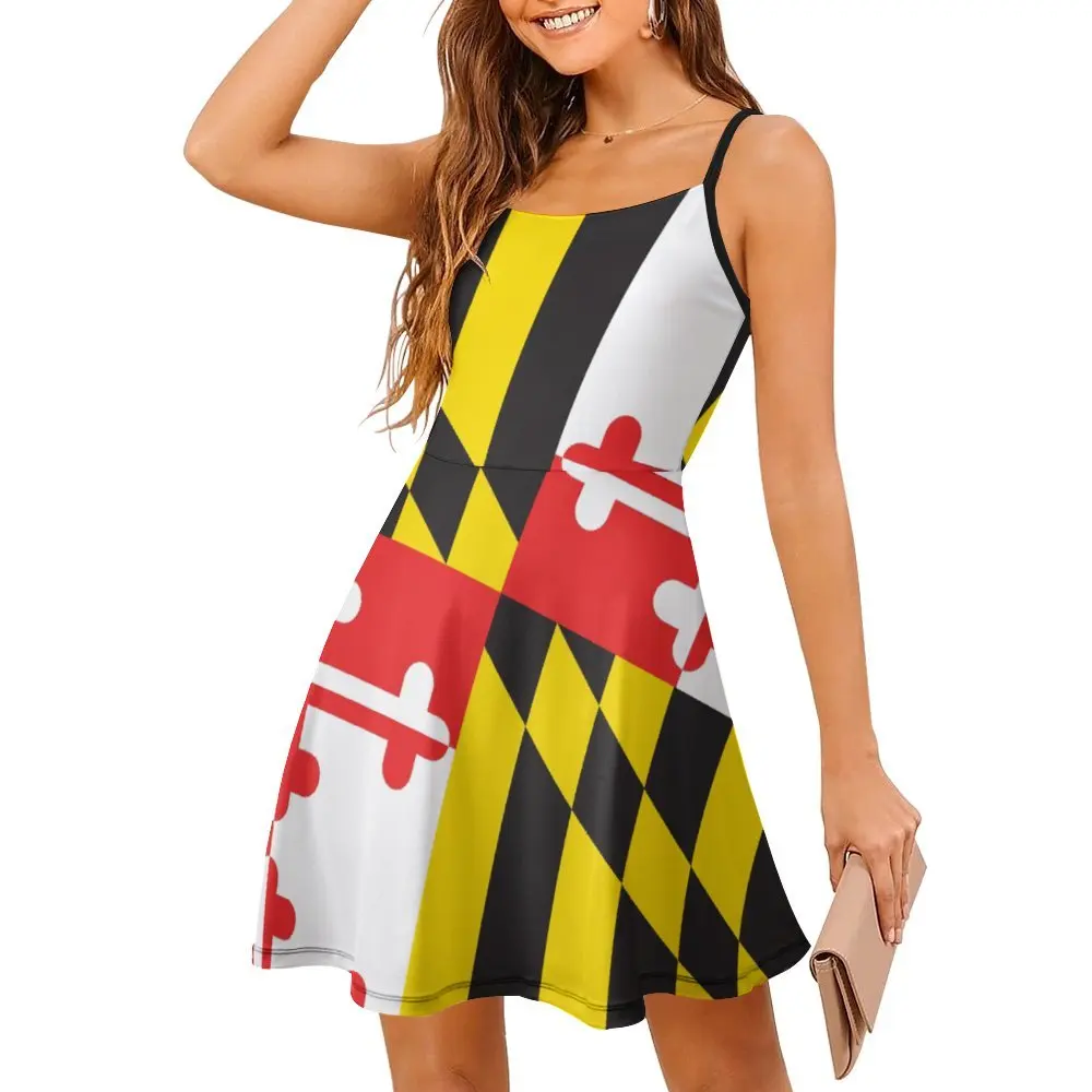 MARYLAND FLAG Strappy Dress para Mulheres, Sling Dress, Joke Clothing, Cocktails, Qualidade Superior, Sexy