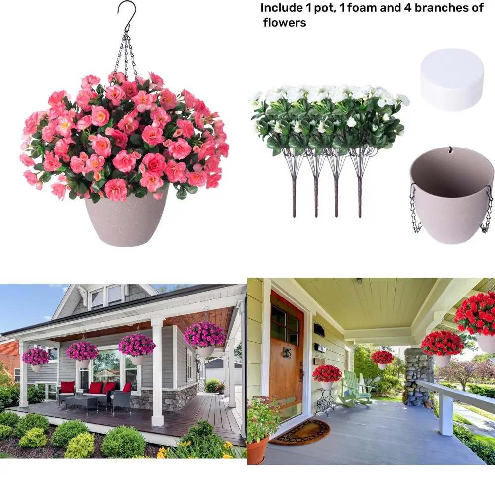 

Устойчивая к ультрафиолетовому излучению подвесная корзина из искусственного шелка с камелией, цветочная композиция на открытом воздухе