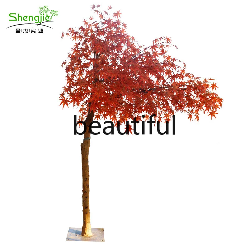 Simulation red maple characteristic simulation tree shopping mall garden landscaping decoration half maple