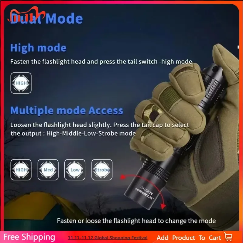 

JETBeam BC20TAC Outdoor Rechargeable Flashlight, LED Tail Magnet With 1100 Lumens Portable Water Resistant Spootlight Black