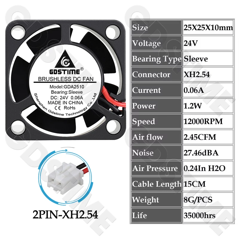 GDSTIME 2510 24 V 12 V 5 V Lüfter 25 MM * 25 MM * 10 MM Mini Kühler 2510 Kugel/Hülse Axial Lüfter 25 MM Micro Elektrische 3D Drucker Fan