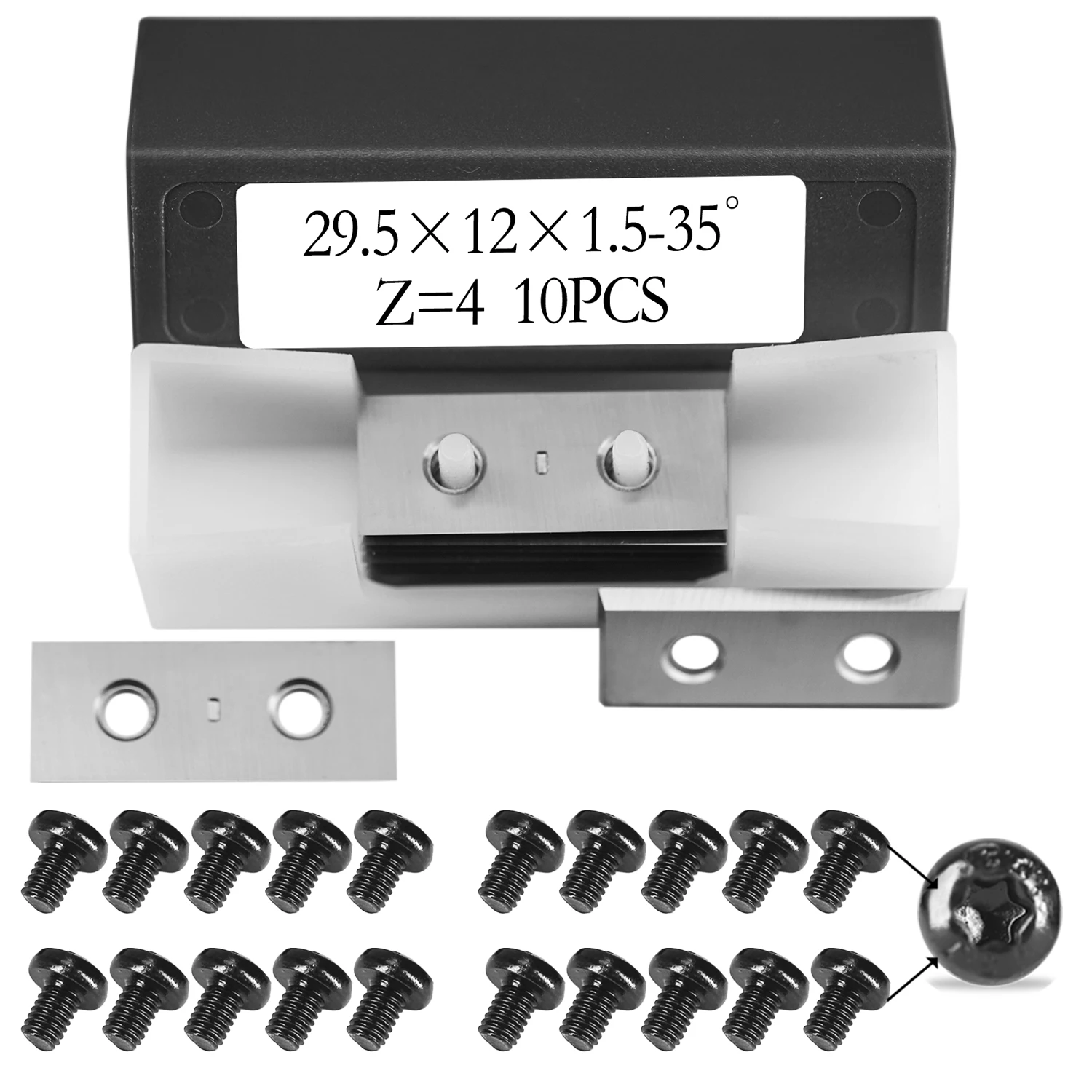 Square 29.5x12x1.5mm Carbide Inserts Cutter Blades 4 Edges with Screws for Woodworking Groove Helical Planer