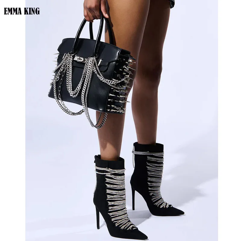 2024 New High Quality Lace up Cool Boots Sexy Nightclub Slim High Heel Show Shoes Zipper Boots Long Boots 44