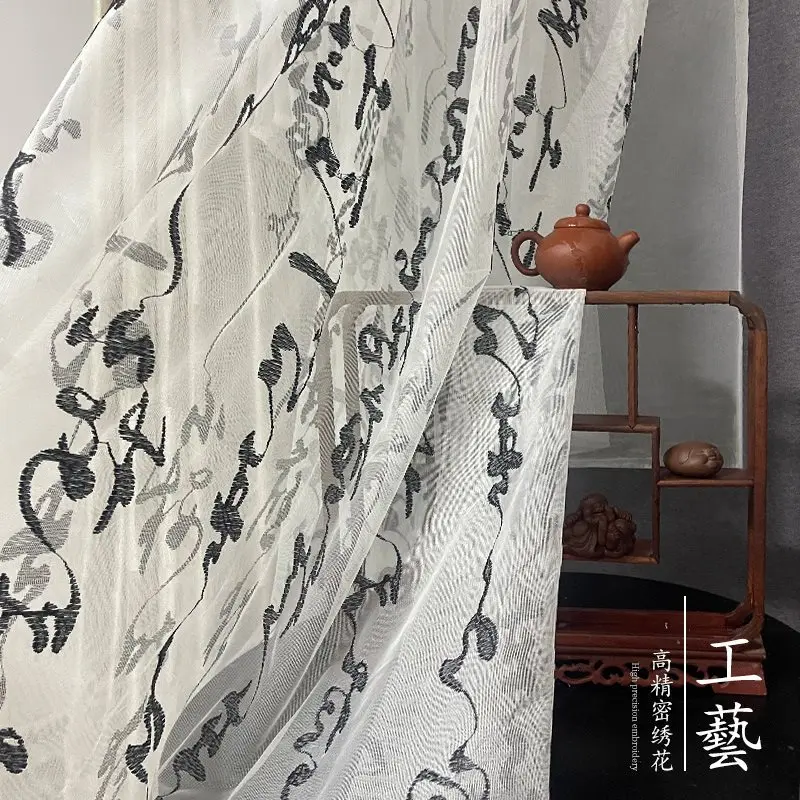 New Chinese Calligraphy Text Ancient Partition Gauze Curtain for Living Room Study Calligraphy Painting Poetry Tea Room Shooting