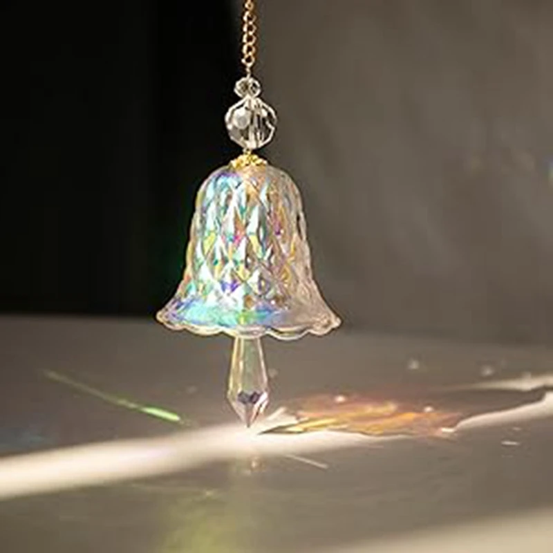 Crystal Bell Ornaments Suncatchers Rainbow Maker, Set Of 2 Glass Wind Chimes Pendants Home Decor