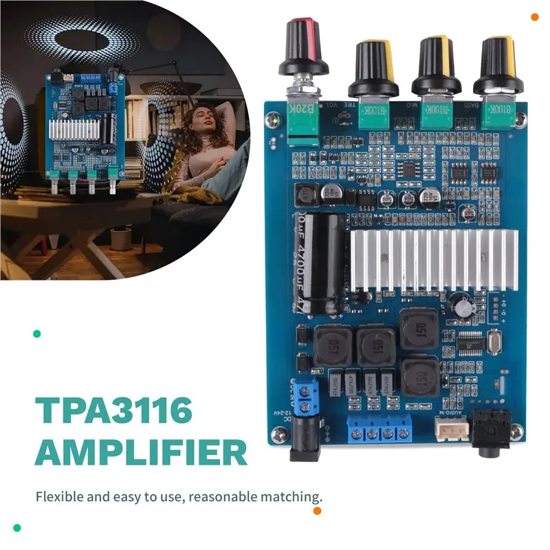 

AU61-Digital Sound Amplifier Audio TPA3116 50Wx2 Amplifier Board Hifi Power Amplifiers Amplificador Stereo Home Audio Amp
