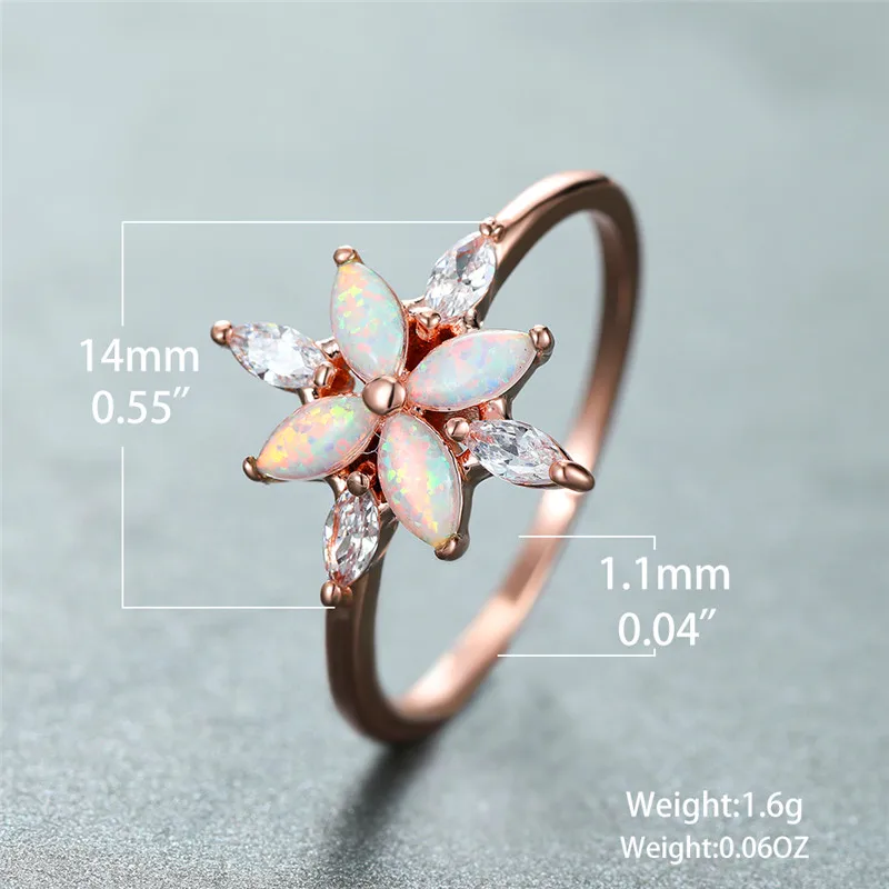 Cute Female White Fire Opal Stone Ring Charm Rose Gold Color Flower Wedding Jewelry For Women