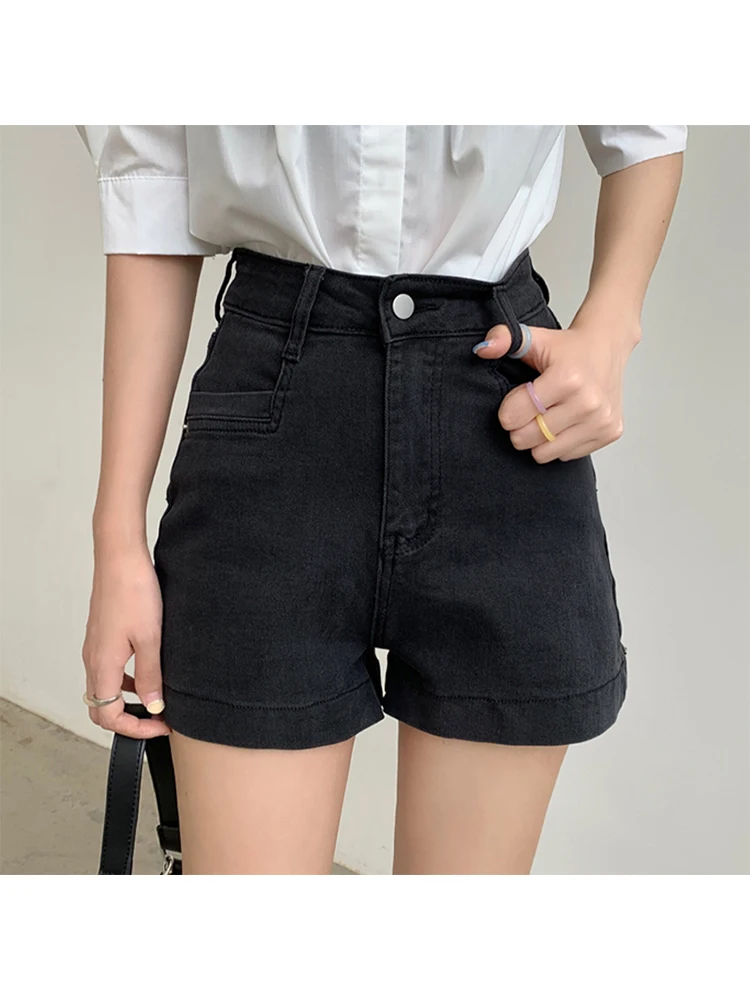 

Women Black Gothic Denim Shorts Streetwear Y2k Cowboy Short Pants Harajuku Korean Vintage High Waist Jeans Shorts 2000s Clothes