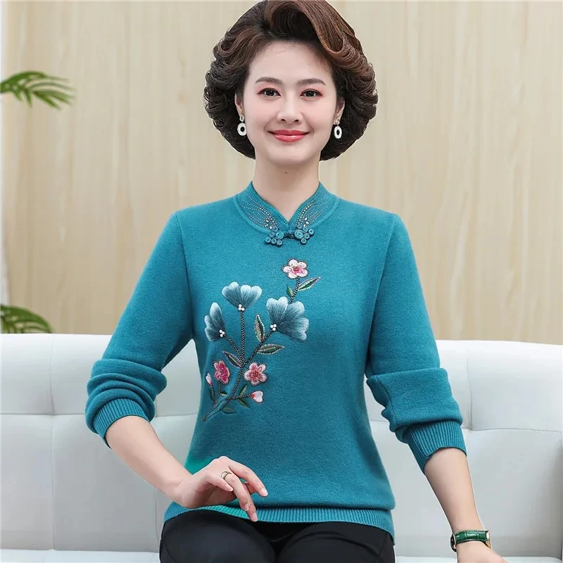 

Winter Sweater Women Pullover New Long Sleeved Velvet Warm Knitted Sweater Middle-Aged Female Clothes Bottoming Shirt Jumper Top