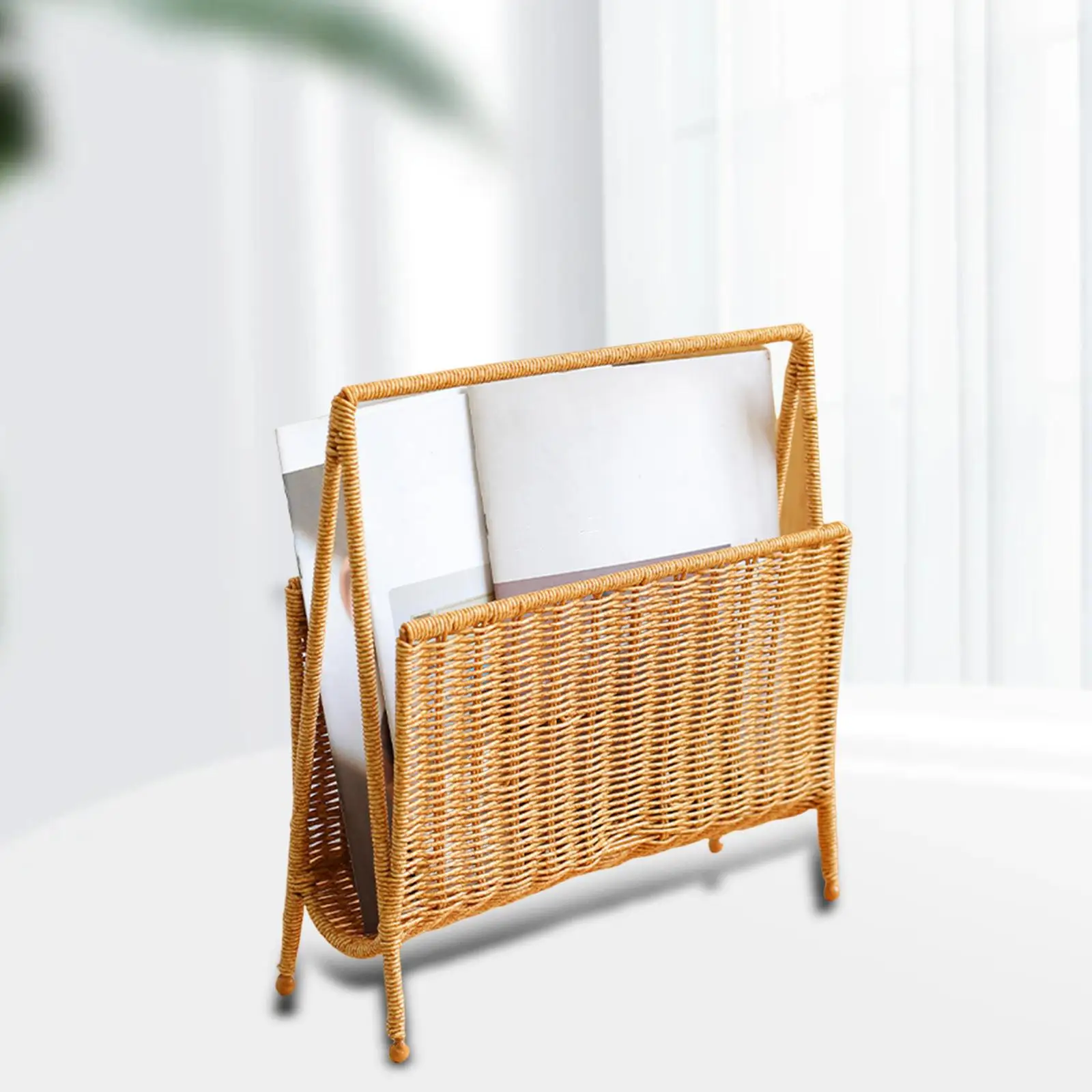 

Magazine Rack Display Stand Newspapers Holder, Minimalism,Versatile Standing Shelf Books Storage Woven Basket for Living Room