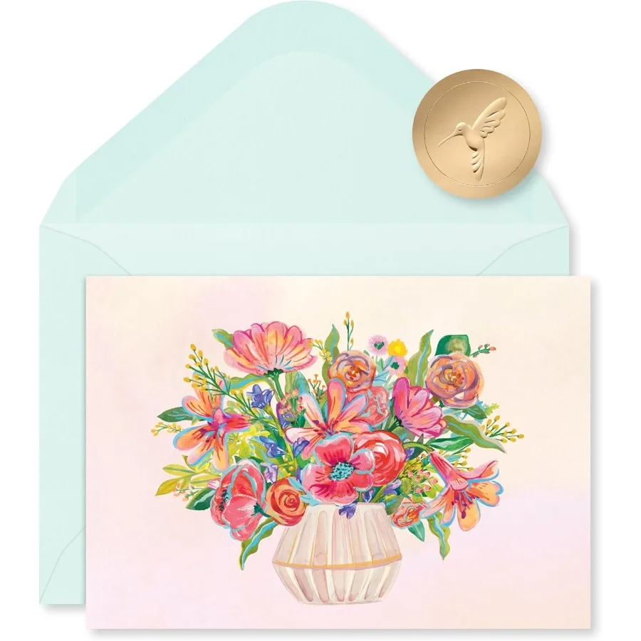 14枚の空白カード、封筒とシール付き、結婚式の招待状、感謝状、個人的な挨拶用の花柄、エレガントな花柄